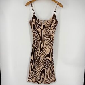 Vintage Charlotte Russe Womens Slip Dress y2k Brown Swirl Bodycon Medium Retro